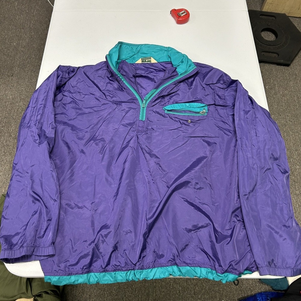 L.L. Bean Windbreaker Pullover Mens L Purple Teal Vintage 90s Ripstop Half Zip